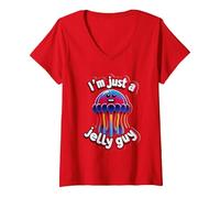 Women's I'm Just A Jelly Guy Jealous Pun Sweet Joke ||- V-Neck T-Shirt, Red, Large