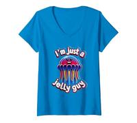 Women's I'm Just A Jelly Guy Jealous Pun Sweet Joke ||- V-Neck T-Shirt, Sapphire Blue, Large