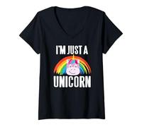 Womens I'm Just a Unicorn Smiling Rainbow Head Cute Style V-Neck T-Shirt
