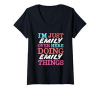 Womens I'm Just Emily Over Here Doing Emily Things Name V-Neck T-Shirt