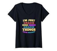 Women's I'm Just Gracie Doing Gracie Things You're Welcome V-Neck T-Shirt