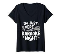 Womens I'm Just Here for Karaoke Night Singing Party Music Machine V-Neck T-Shirt