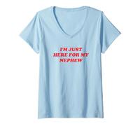 Women's I'm Just Here for My Nephew Funny Retro Y2K 2000s 9 V-Neck T-Shirt