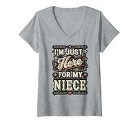 Womens I'm Just Here for My Niece Retro Design V-Neck T-Shirt