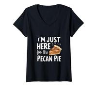 Womens I'm Just Here for Pecan Pie Sweet Nutty Dessert Humor Pies V-Neck T-Shirt