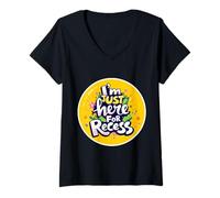 Womens I'm Just Here For Recess Funny Back To School Girl First Day V-Neck T-Shirt