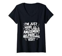 Womens Im Just Here for The Amusement Park Visit Fun Roller Coaster V-Neck T-Shirt