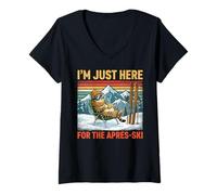 Women's I'm Just Here for The Apres Ski Funny Fat Cat V-Neck T-Shirt