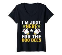 Womens I'm just Here for The Boo Bees Funny Wife Halloween Husband V-Neck T-Shirt