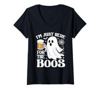 Women's I'm Just Here for The Boos Funny Ghost Halloween Costume V-Neck T-Shirt