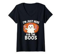 Womens I'm Just Here for The Boos Ghost Funny Halloween Costume V-Neck T-Shirt