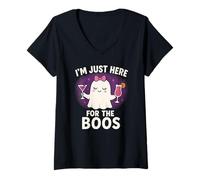 Womens I'm Just Here for The Boos Ghost Funny Halloween Costume V-Neck T-Shirt