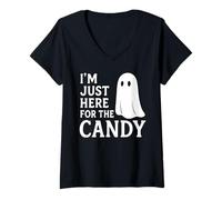 Womens I'm Just Here for The Candy Funny Low Budget Costume V-Neck T-Shirt