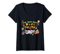 Women's I'm Just Here for The Candy Trick or Treat Sweets Halloween V-Neck T-Shirt