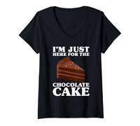Womens I'm Just Here for The Chocolate Cake V-Neck T-Shirt