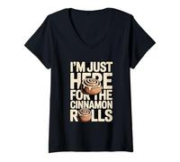 Women's I'm Just Here for The Cinnamon Rolls Funny V-Neck T-Shirt
