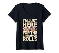 Women's I'm Just Here for The Cinnamon Rolls Funny V-Neck T-Shirt