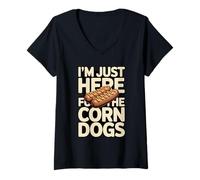 Women's I'm Just Here for The Corn Dogs Funny Fair Food V-Neck T-Shirt