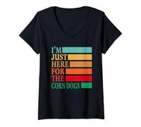 Women's I'm Just Here for The Corn Dogs State Fair Corndog Lover V-Neck T-Shirt