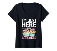 Women's I'm Just Here for The Cupcakes Dessert Pastry Baking Lover V-Neck T-Shirt