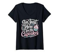 Women's I'm Just Here for The Cupcakes Funny Cupcake Lover V-Neck T-Shirt