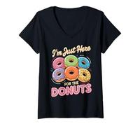 Womens I'm Just Here For The Donuts Fun Saying Quote Humor Donut V-Neck T-Shirt