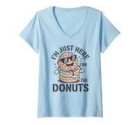 Womens I'm Just Here for The Donuts Funny Donut Lover Baker Design V-Neck T-Shirt