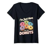 Womens I'm Just Here For The Donuts, Saying Quote design V-Neck T-Shirt