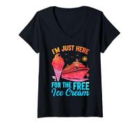 Women's I'm Just Here for The Free Ice Cream Cruise Trip Cruising V-Neck T-Shirt