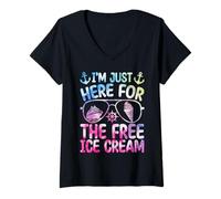 Women's I'm Just Here for The Free Ice Cream Cruise Trip Cruising V-Neck T-Shirt