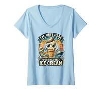 Women's I'm Just Here for The Free Ice Cream Funny Cruise 2026 V-Neck T-Shirt