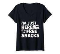 Womens I'm Just Here for The Free Snacks Funny Party Food V-Neck T-Shirt
