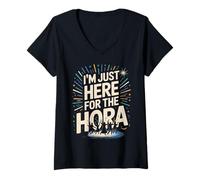 Womens I'm Just Here For The Hora Funny Jewish Wedding Bar Mitzvah V-Neck T-Shirt