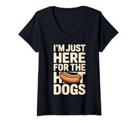 Women's I'm Just Here for The Hot Dogs Funny BBQ Lover V-Neck T-Shirt