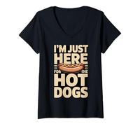 Women's I'm Just Here for The Hot Dogs Funny BBQ Lover V-Neck T-Shirt