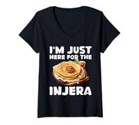 Womens I'm Just Here for The Injera Funny Ethiopia Bread Ethiopian V-Neck T-Shirt