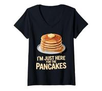 Womens I'm Just Here for The Pancakes Fun Breakfast Foodie Humor V-Neck T-Shirt