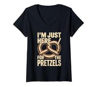 Women's I'm Just Here for The Pretzels Pretzel Lover Snack Humor V-Neck T-Shirt