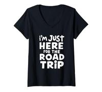 Womens I'm Just Here for The Road Trip Travel Adventure Vacation V-Neck T-Shirt