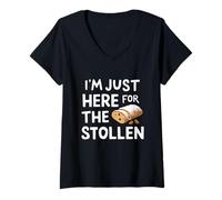 Womens I'm Just Here for The Stollen German Holiday Bread Marzipan V-Neck T-Shirt