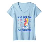 Womens I'm Just Here For The Wieners 4Th Of July Funny Hot Dog V-Neck T-Shirt