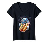 Womens I'm Just Here For The Wieners 4th Of July USA Flag Hotdog V-Neck T-Shirt
