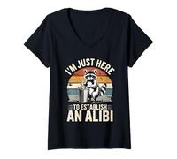Women's I'm Just Here to Establish an Alibi Funny Raccoon V-Neck T-Shirt