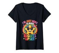 Womens I'm Just Here To Make Bigots Upset Funny Star Pride Month V-Neck T-Shirt