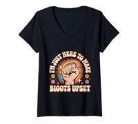 Womens I'm Just Here To Make Bigots Upset LGBTQ+ Defiance -- V-Neck T-Shirt