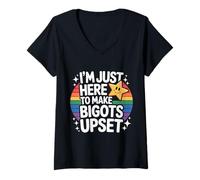 Womens I'm Just Here to Make Bigots Upset LGBTQ+ Defiance - V-Neck T-Shirt