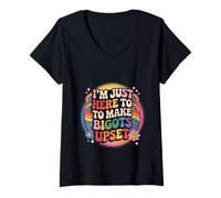 Womens I'm Just Here To Make Bigots Upset LGBTQ+ Defiance - V-Neck T-Shirt
