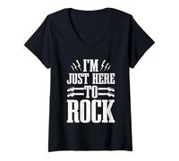 Womens I'm Just Here to Rock Band Guitar Music V-Neck T-Shirt