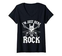 Womens I'm Just Here to Rock Music Guitar Band V-Neck T-Shirt