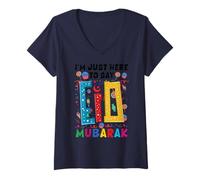 Women's I'm Just Here to Say Eid Mubarak Islamic Muslim Eid Al FTR V-Neck T-Shirt